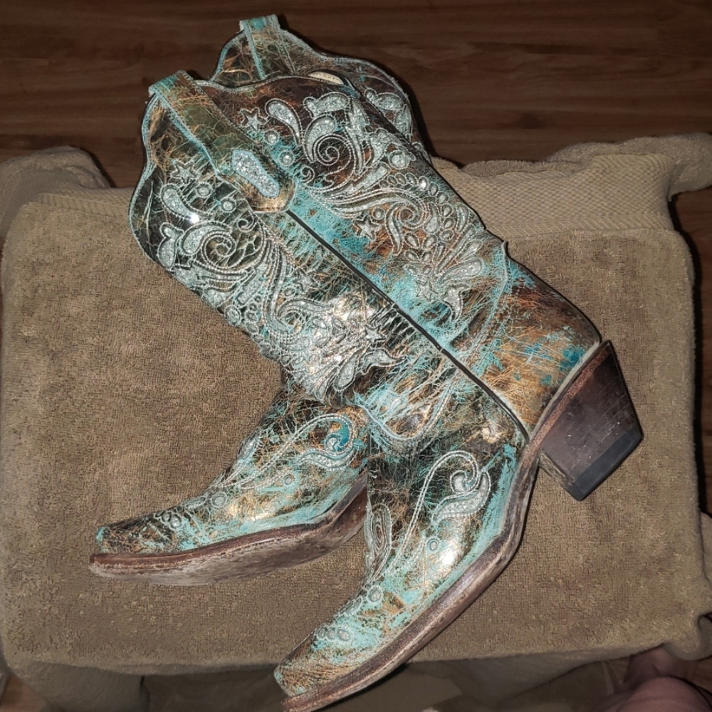 Corral Bronze w/ Turquoise Glitter Inlay Boot